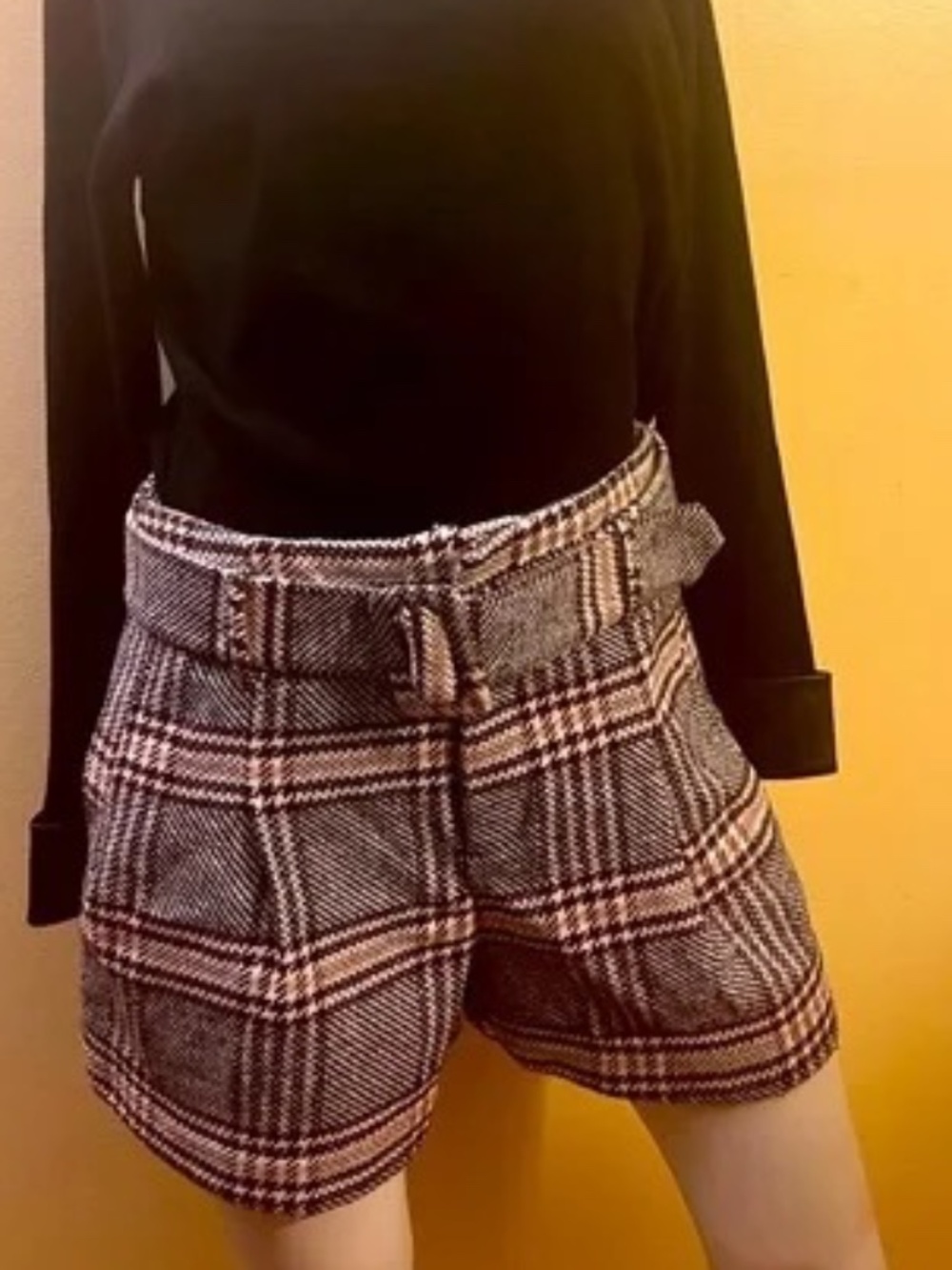 Haute Monde Belted Plaid Shorts